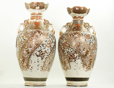 2 Similar Japanese Meiji Satsuma Porcelain Vases