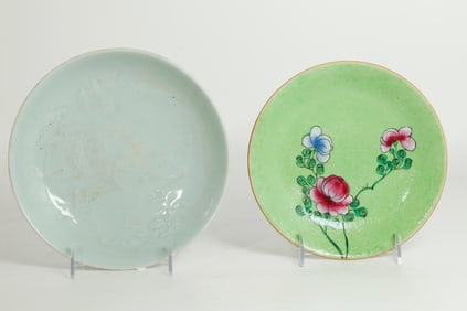 2 Chinese Porcelains: White Slip & Lime Green