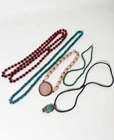 4 Chinese Necklaces;1 Tibetan Turquoise Pendant