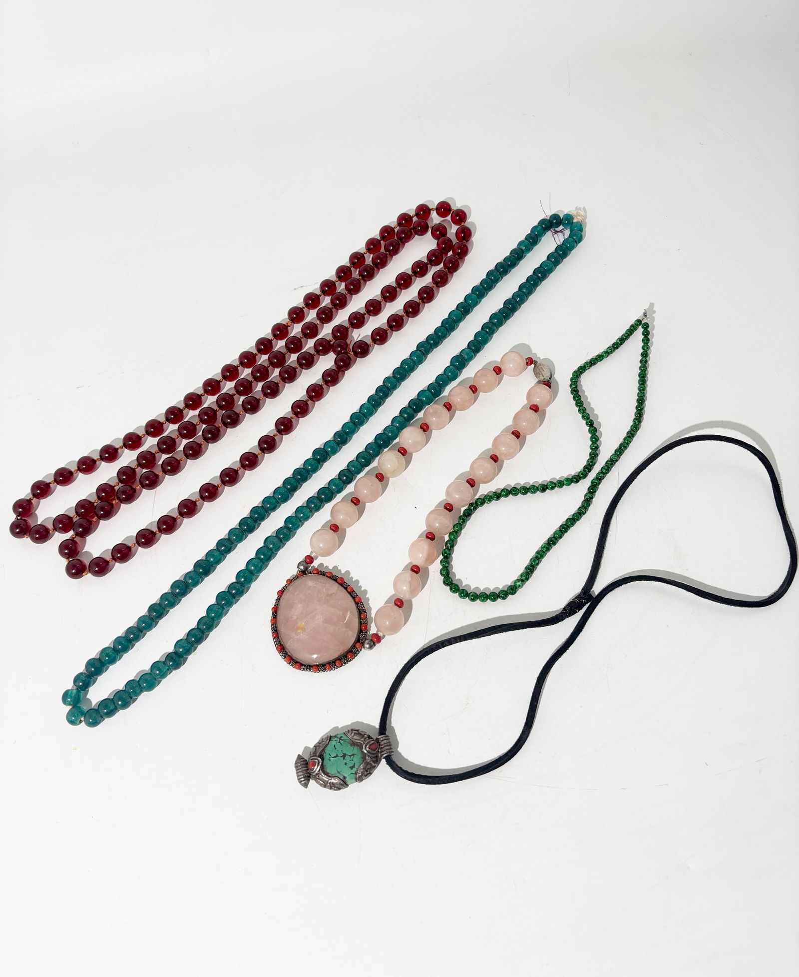4 Chinese Necklaces;1 Tibetan Turquoise Pendant (1 of 8)
