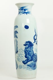 Lg Chinese Blue & White Qilin Sleeve Vase