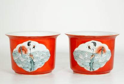 Mirror Pr Chinese Coral Ground Porcelain Planters