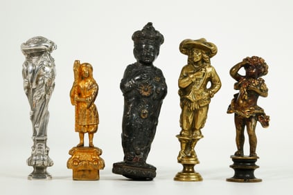 5 European 19 C Bronze & Metal Sealing Wax Stamps