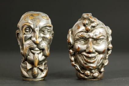 2 Metal Plated Bronze Gaming Head Finials Ca 1900