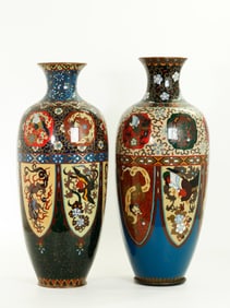 Near-Pr Japanese Meiji Shippo-yaki Cloisonne Vases