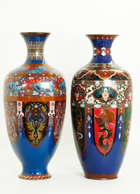 2 Japanese Meiji Shippo-yaki Cloisonne Vases