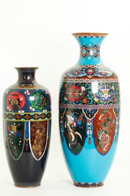 Two Japanese Meiji Shippo-yaki Cloisonne Vases