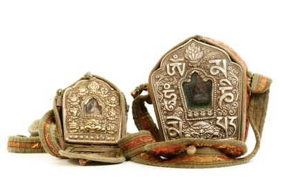 2 Tibetan Silver Front Portable Gao Box Shrines