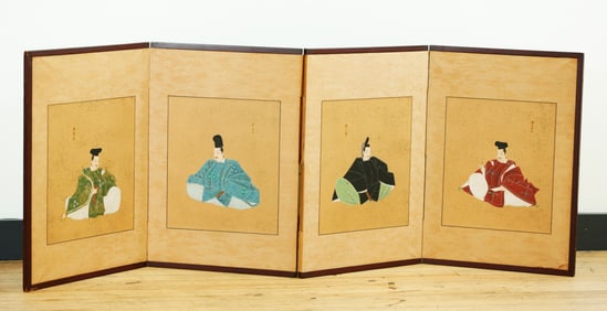 4 Panel Table Screen Japanese Daimyo Portraits