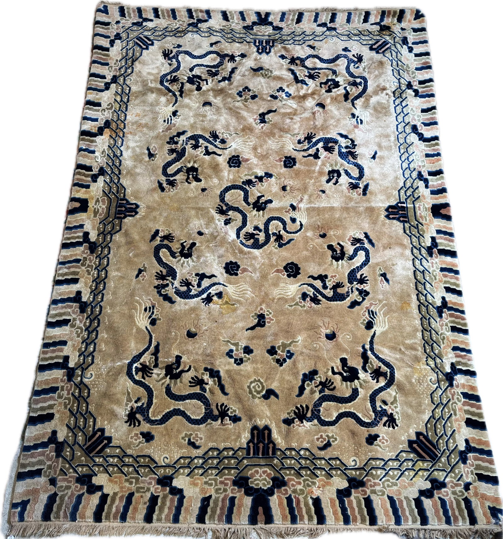 Rare Chinese 19th Century 9 Dragon Carpet (1 of 8)