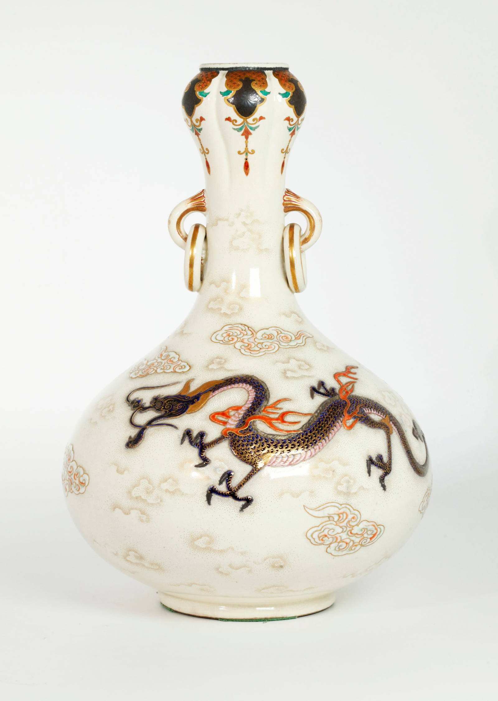Japanese Satsuma Porcelain Dragon Molded Vase