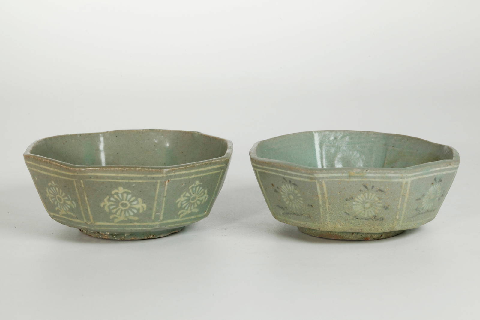 2 Korean Goryeo Era Inlaid Celadon Porcelain Bowls