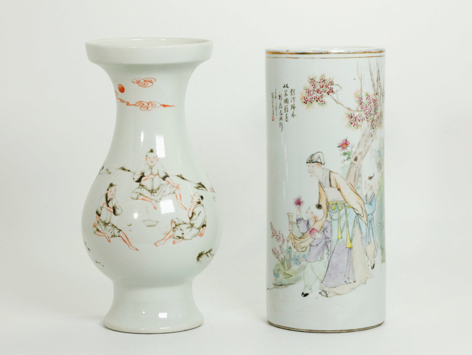 2 Chinese Qing Enameled Porcelains Vase Hat Stand (1 of 6)