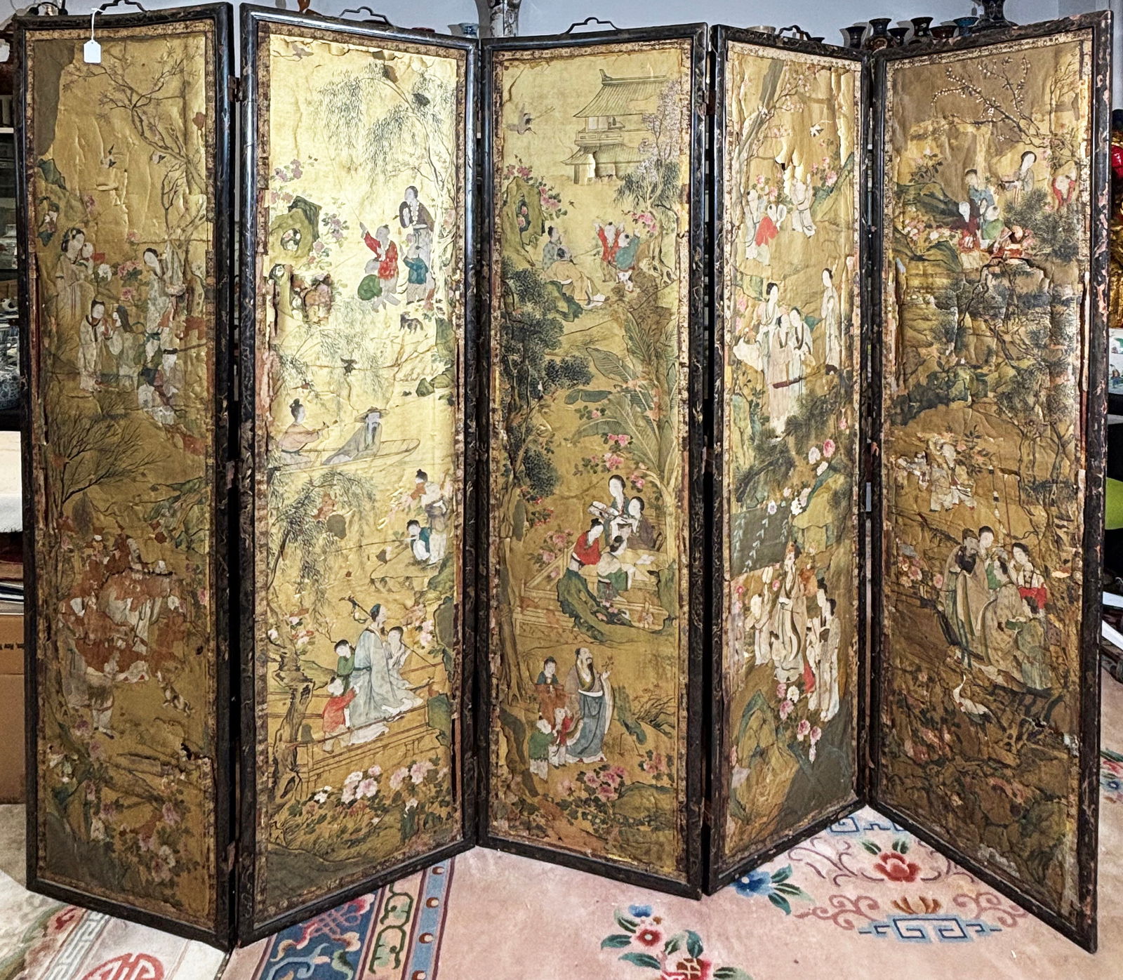 Chinese 18th/19th C 5 Panel Gold Paper Screen (1 of 9)