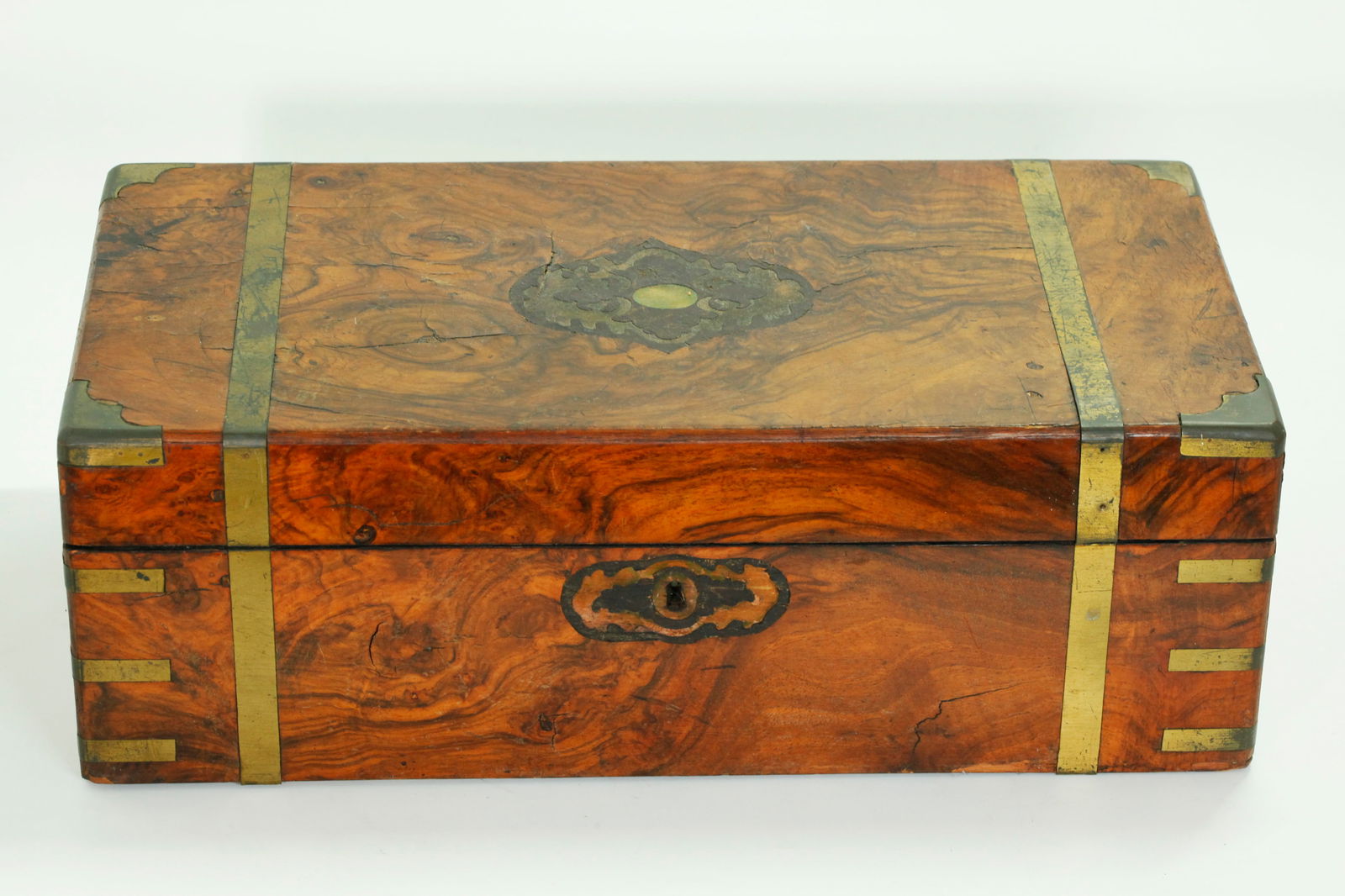Asian Export Brass Bound Figured Wood Writing Box (1 of 7)