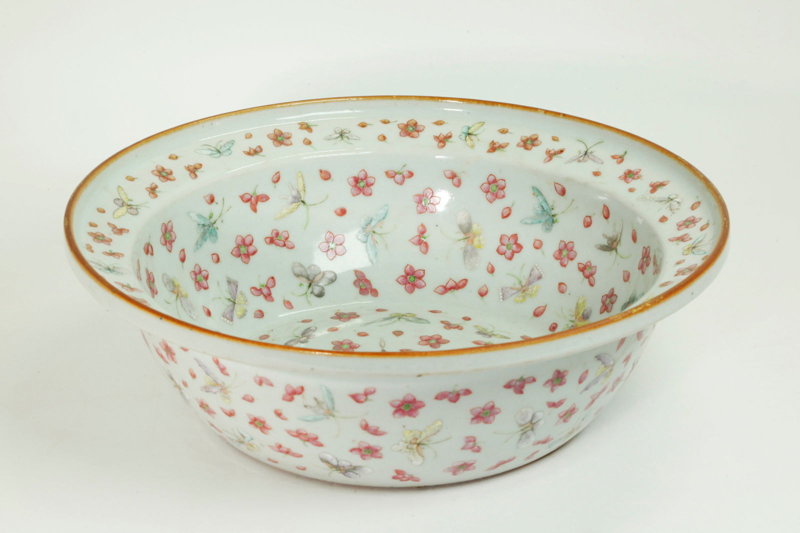 Lg Chinese 19 C Enamel Porcelain Butterfly Bowl (1 of 5)