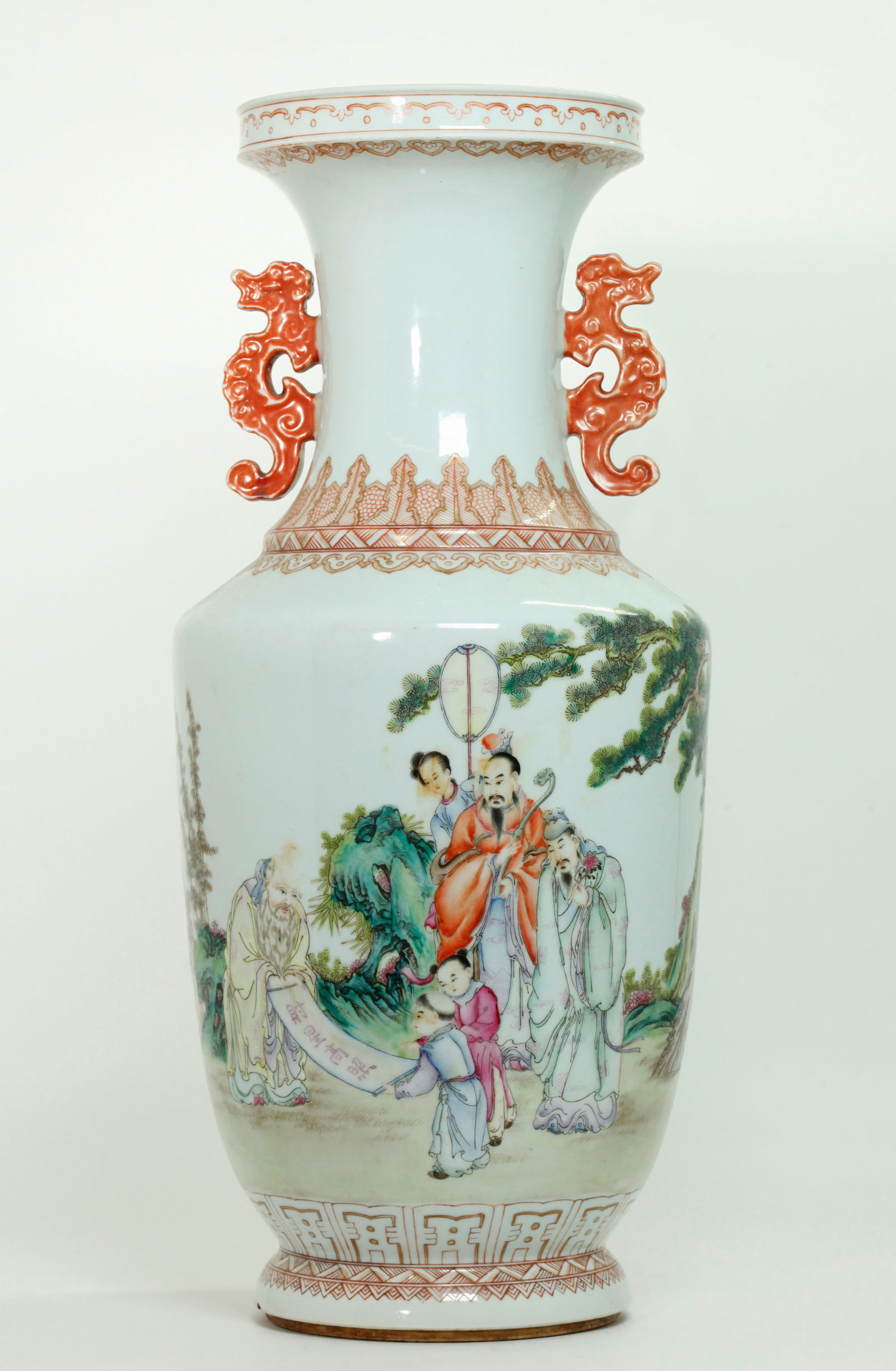 Lg Chinese Enameled Porcelain Fu, Lu & Shou Vase (1 of 5)