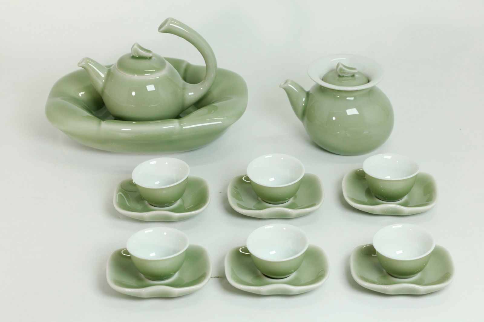Lu-Yu; Chinese Artist Celadon Porcelain Tea Set (1 of 10)