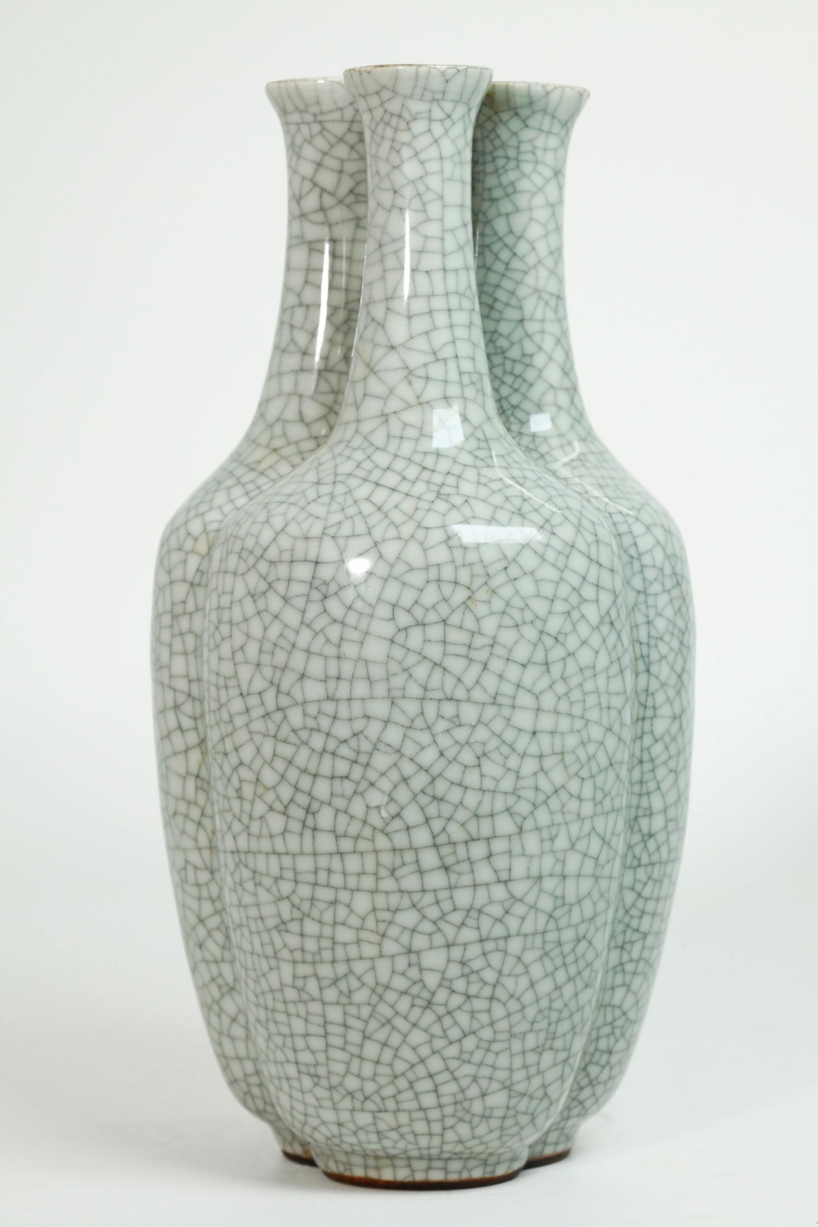 Chinese Clear Crackle Porcelain; 3 Conjoined Vases (1 of 5)