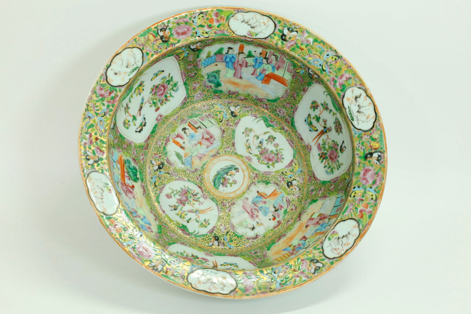 Large Chinese 19th C Rose Mandarin Porcelain Bowl (1 of 5)
