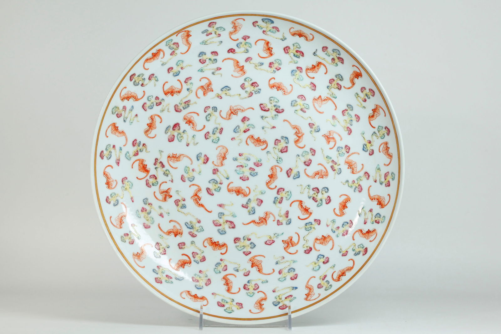 Lg Chinese Porcelain Bat & Colored Cloud Charger: Large Chinese Porcelain Bat & Colored Cloud Charger with the pattern repeated to underside cavetto, the recessed base in clear glaze with 6 character Guangxu mark in iron red and possibly of the perio