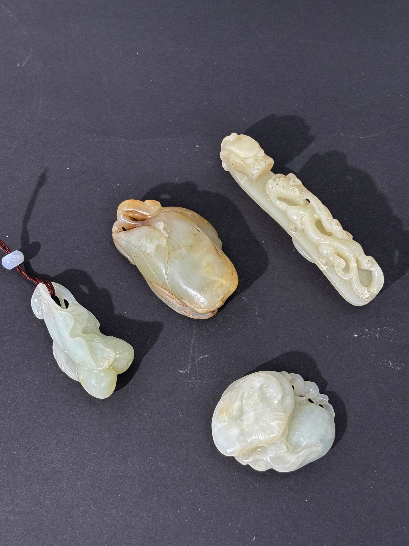 4 Chinese Pale Celadon Jades; Buckle & 3 Pendants (1 of 7)