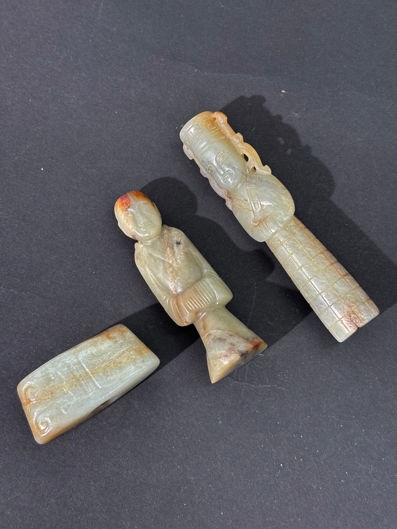 3 Chinese Archaistic Celadon Jades Figures Chape (1 of 8)