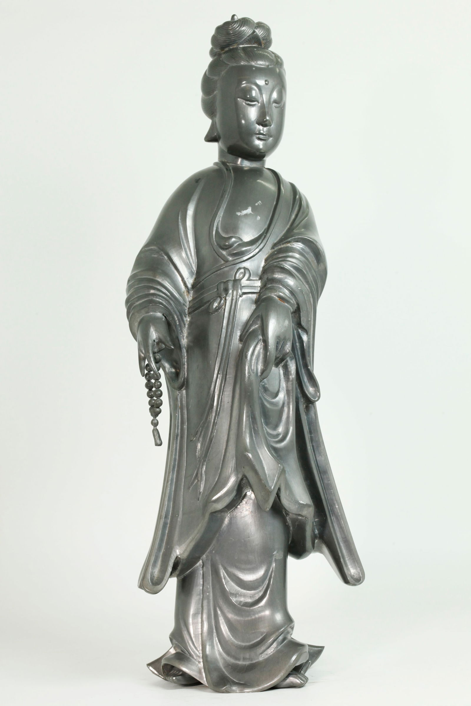 Lg Chinese Hong Kong Pewter Standing Guanyin (1 of 6)