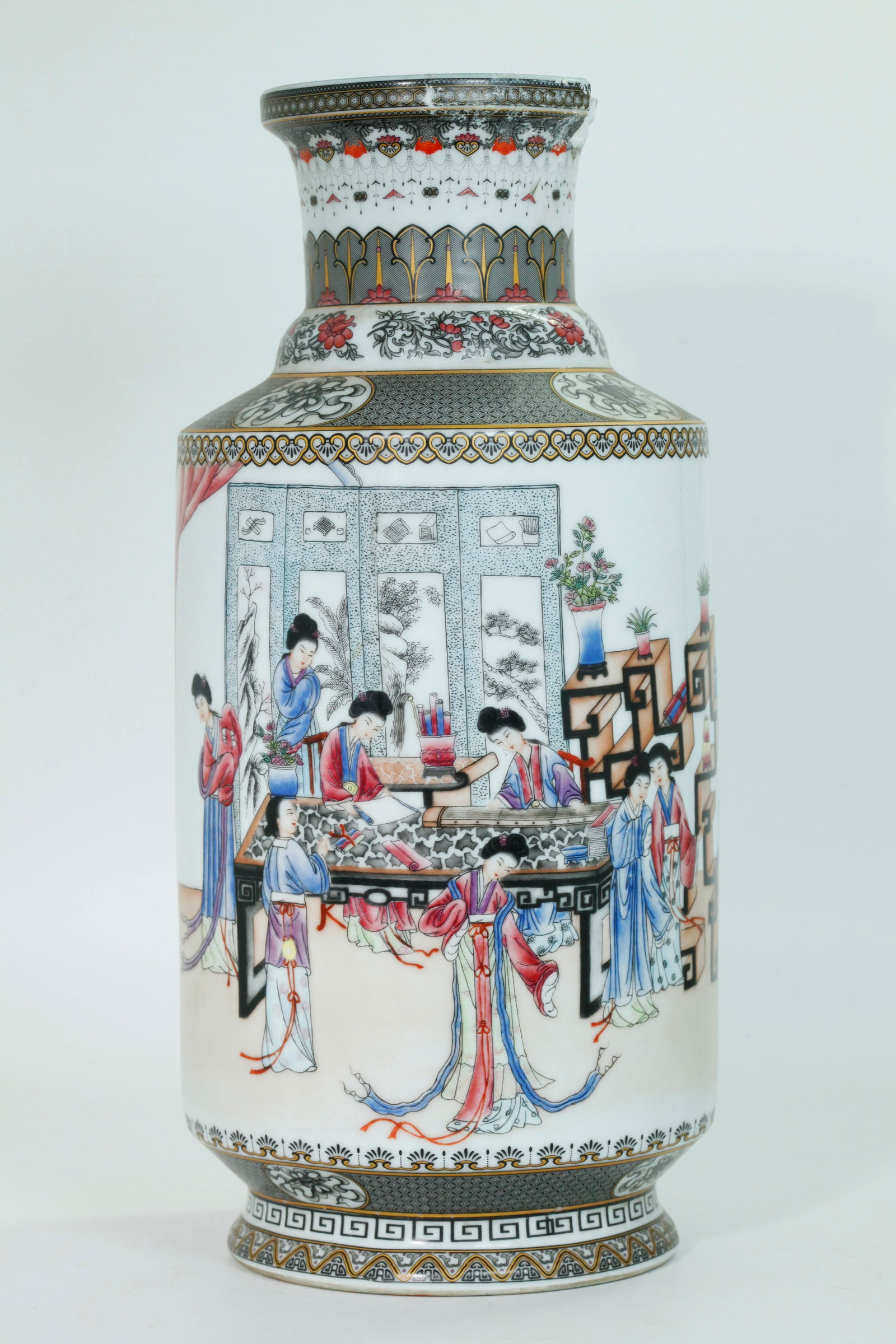 Large Chinese Transfer Enameled Porcelain Vase (1 of 5)