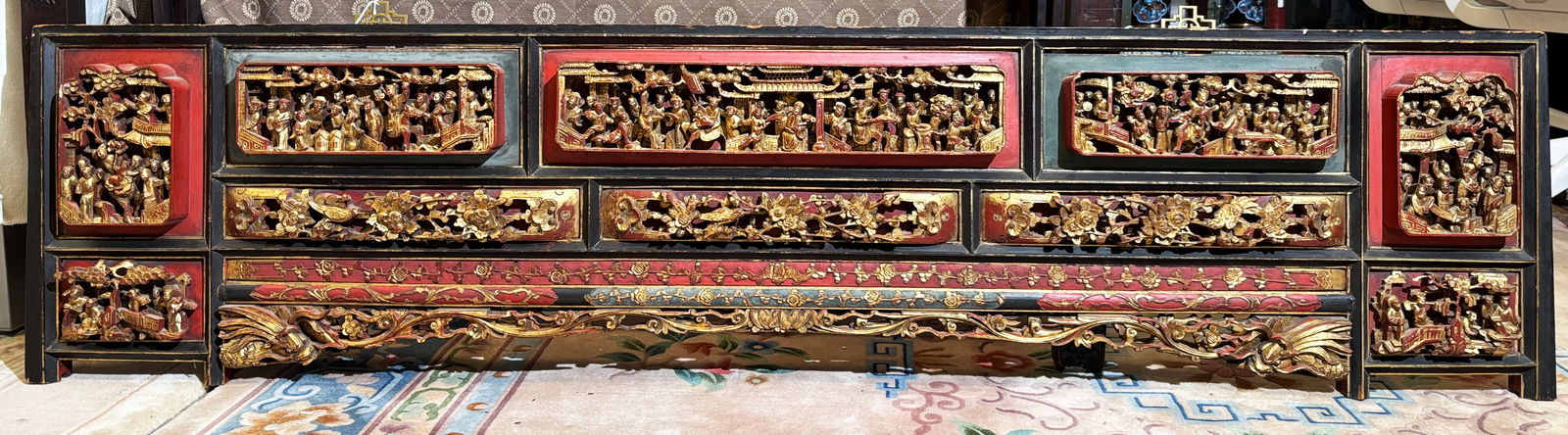 Chinese 19 C Wood 11 Panel Architectural Plaque (1 of 7)