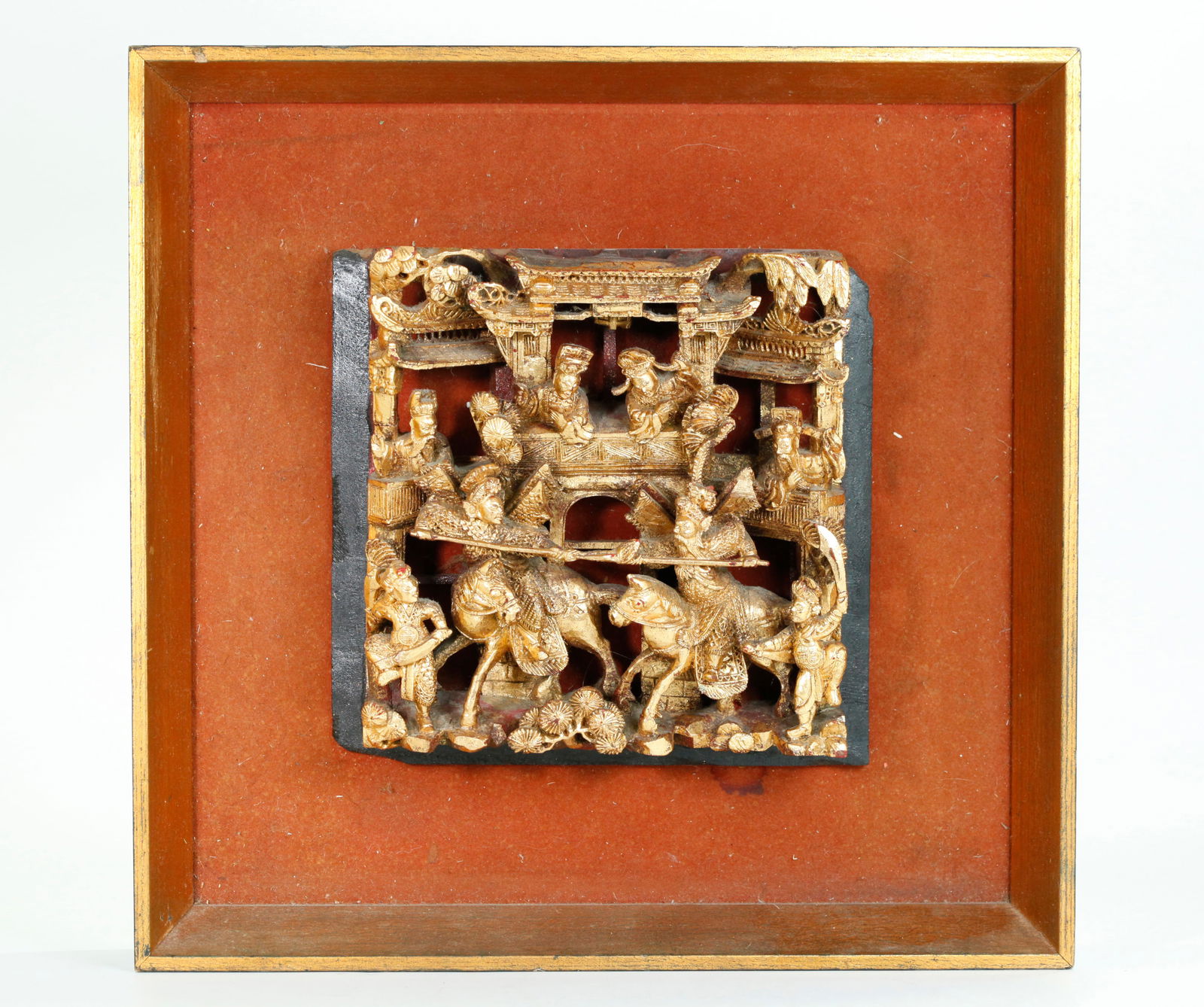 Chinese Carved Gilt Wood Peking Opera Sq Panel (1 of 4)