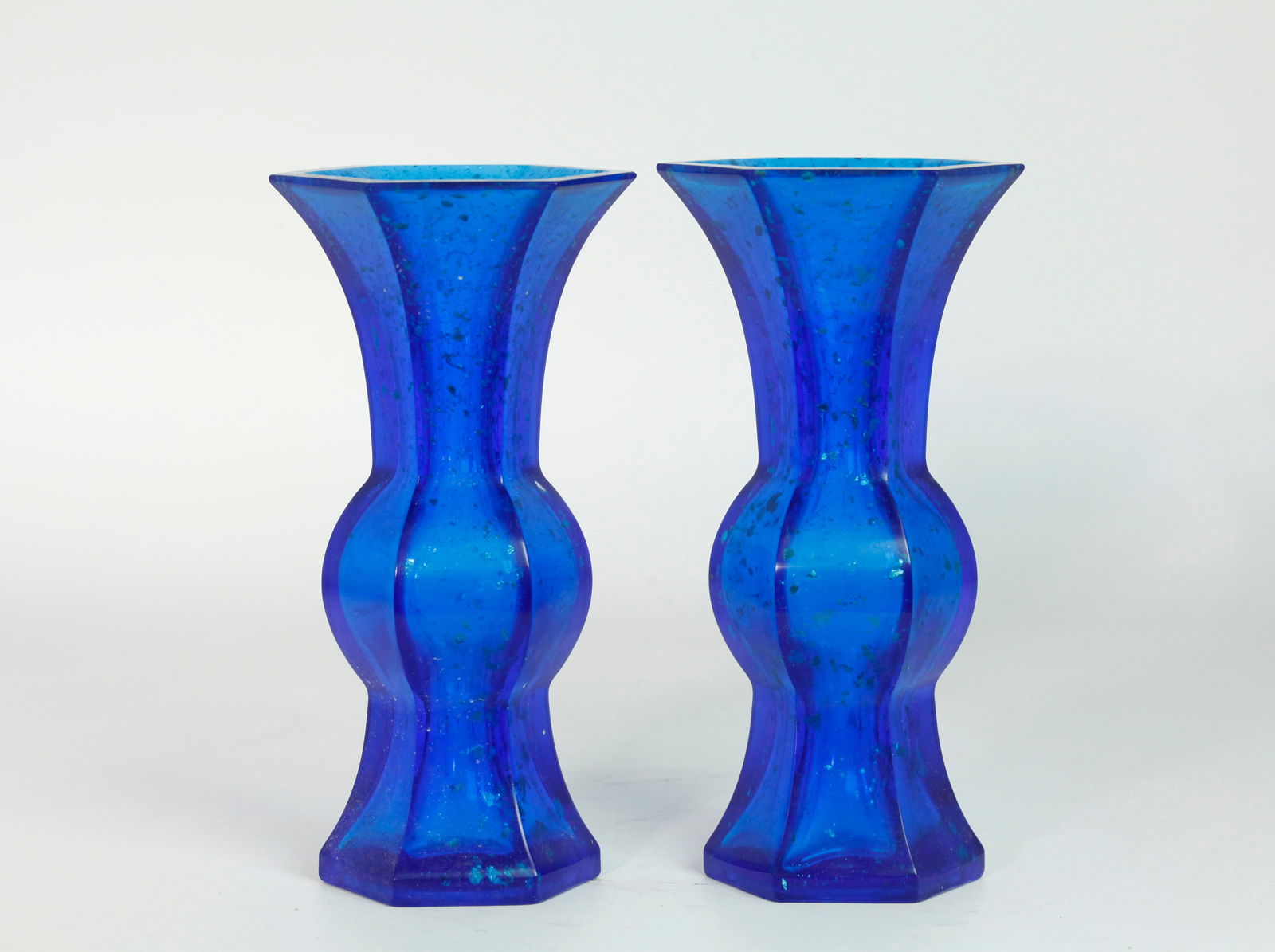 Pr Chinese Peking Cobalt & Foil Glass Gu Vases (1 of 5)