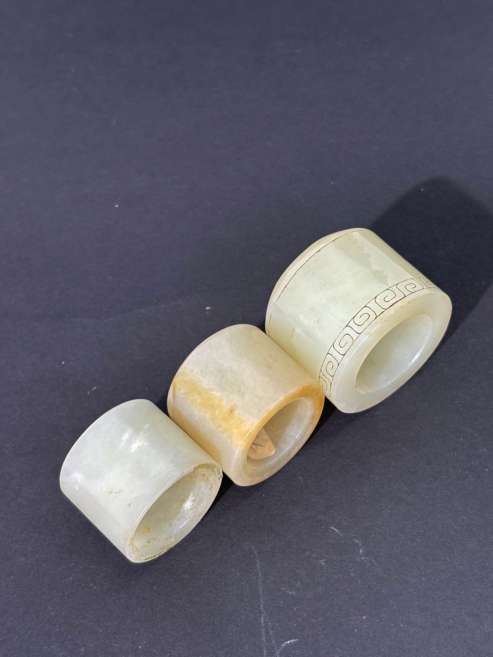 3 Chinese White to Warm White Jade Archer's Rings (1 of 5)