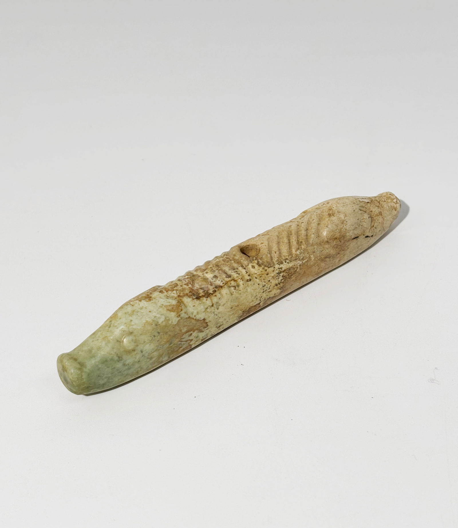 Chinese Archaistic Calcified Jade Double Head Bead (1 of 6)