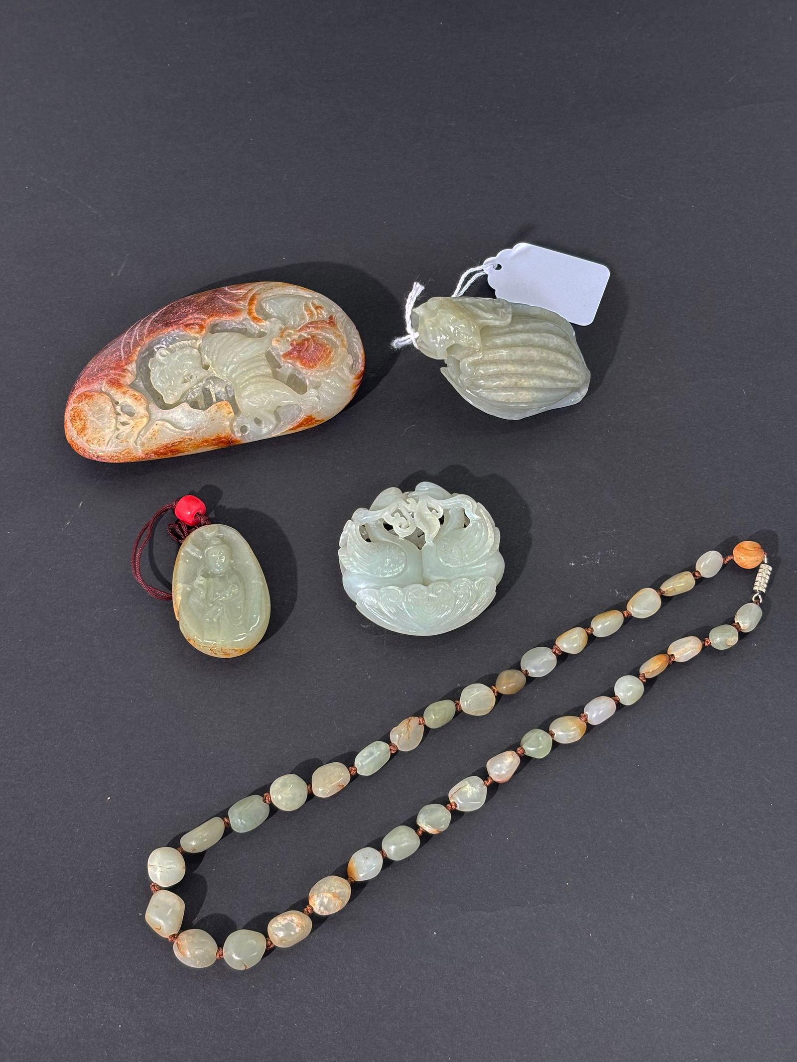 5 Chinese Carved White to Celadon Jades (1 of 8)