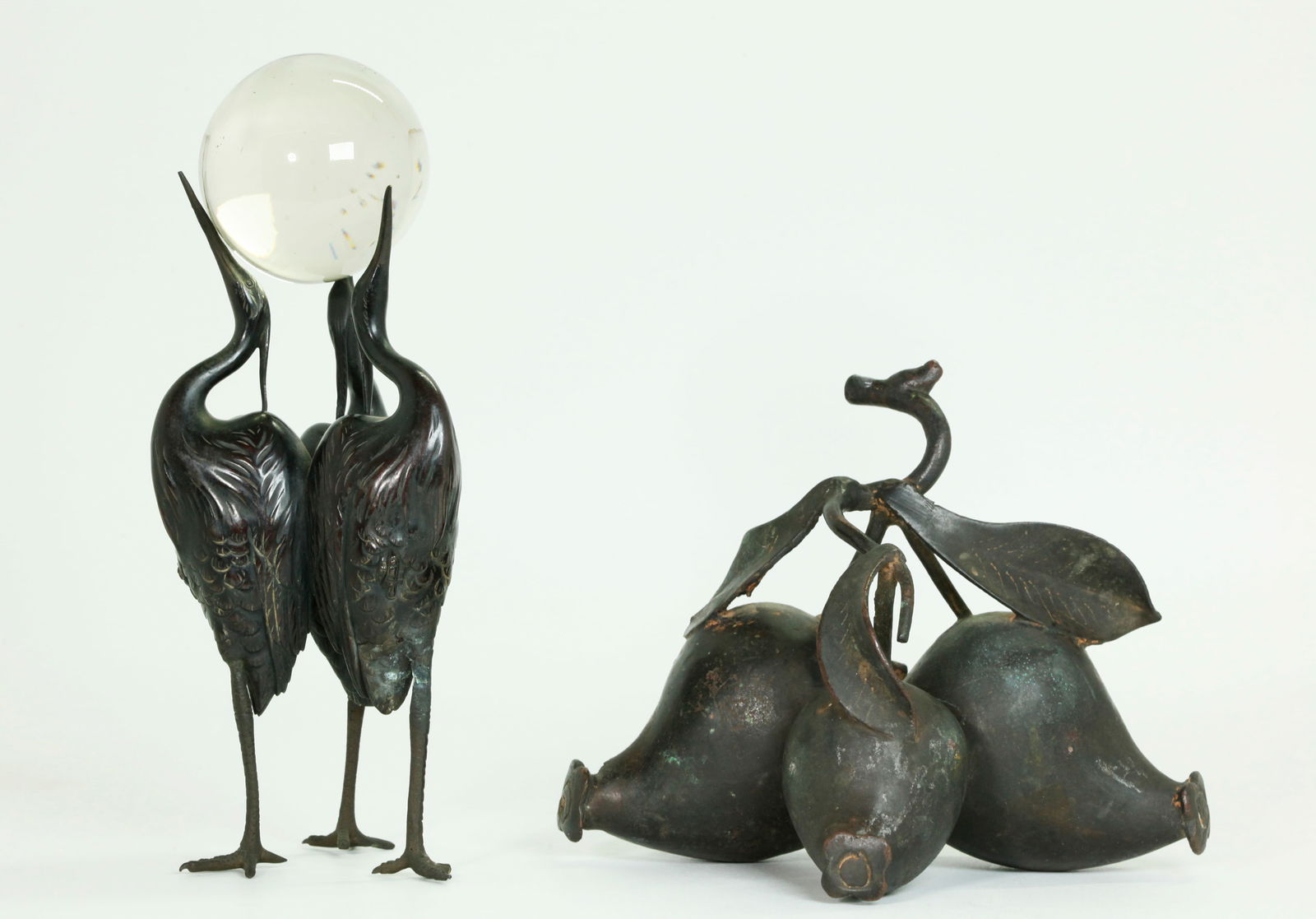 Japanese 3 Egret Bronze Ball Stand & Pomegranates (1 of 5)