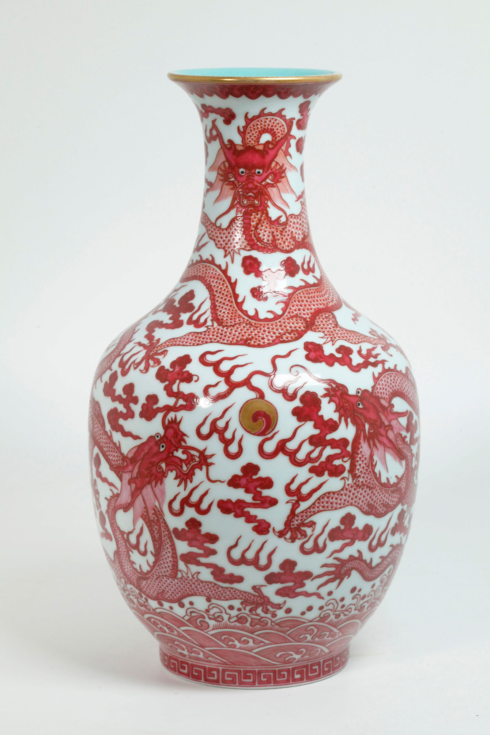 Chinese Ruby Enameled 5 Dragon Porcelain Vase (1 of 5)