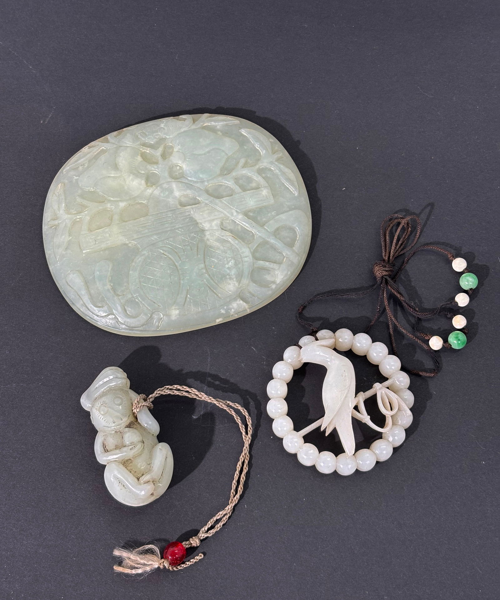 3 Chinese 18th/19th C Jades: Plaque Toggle Pendant (1 of 7)