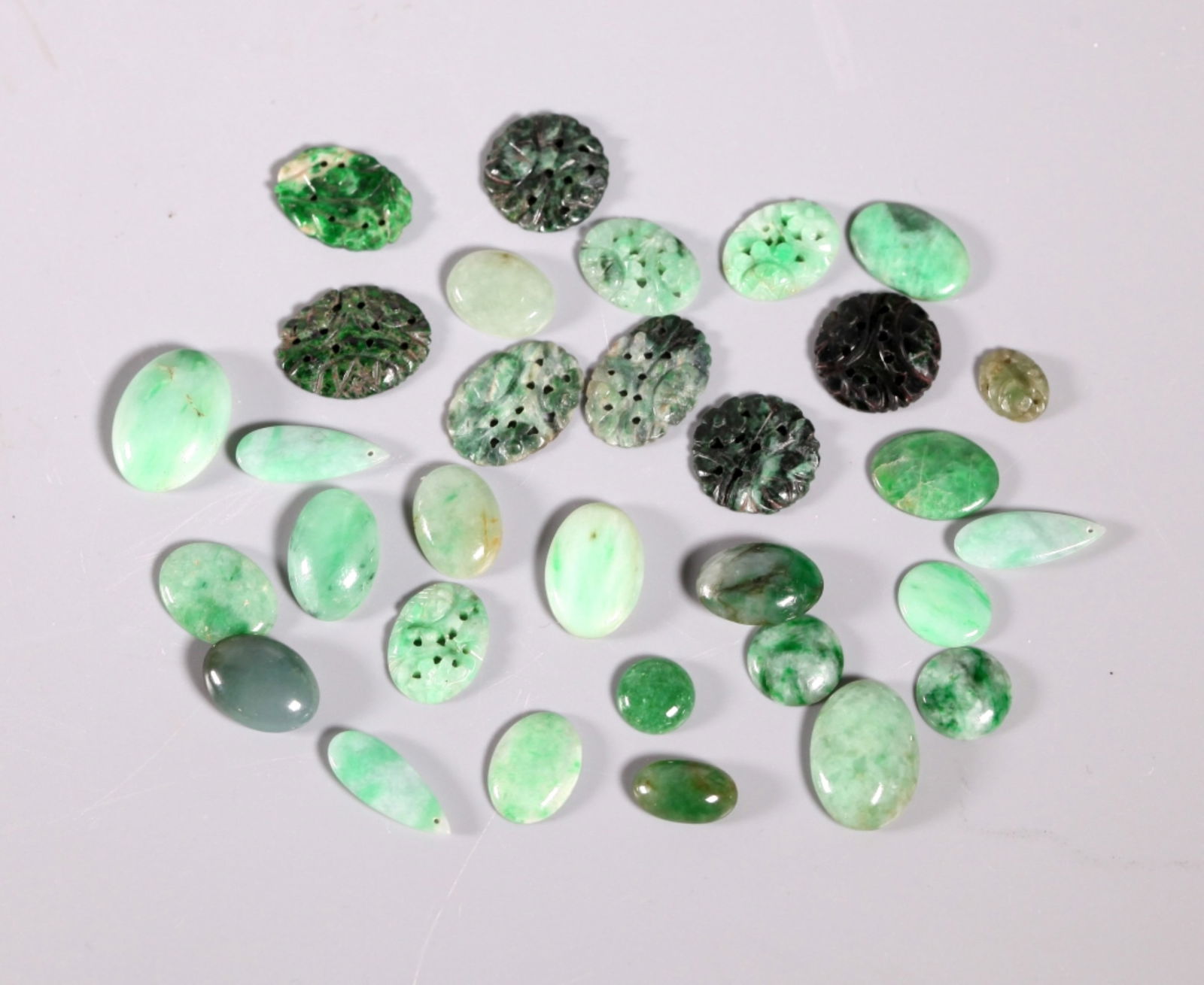 Chinese Carved & Plain Natural Jadeite Cabochons (1 of 4)