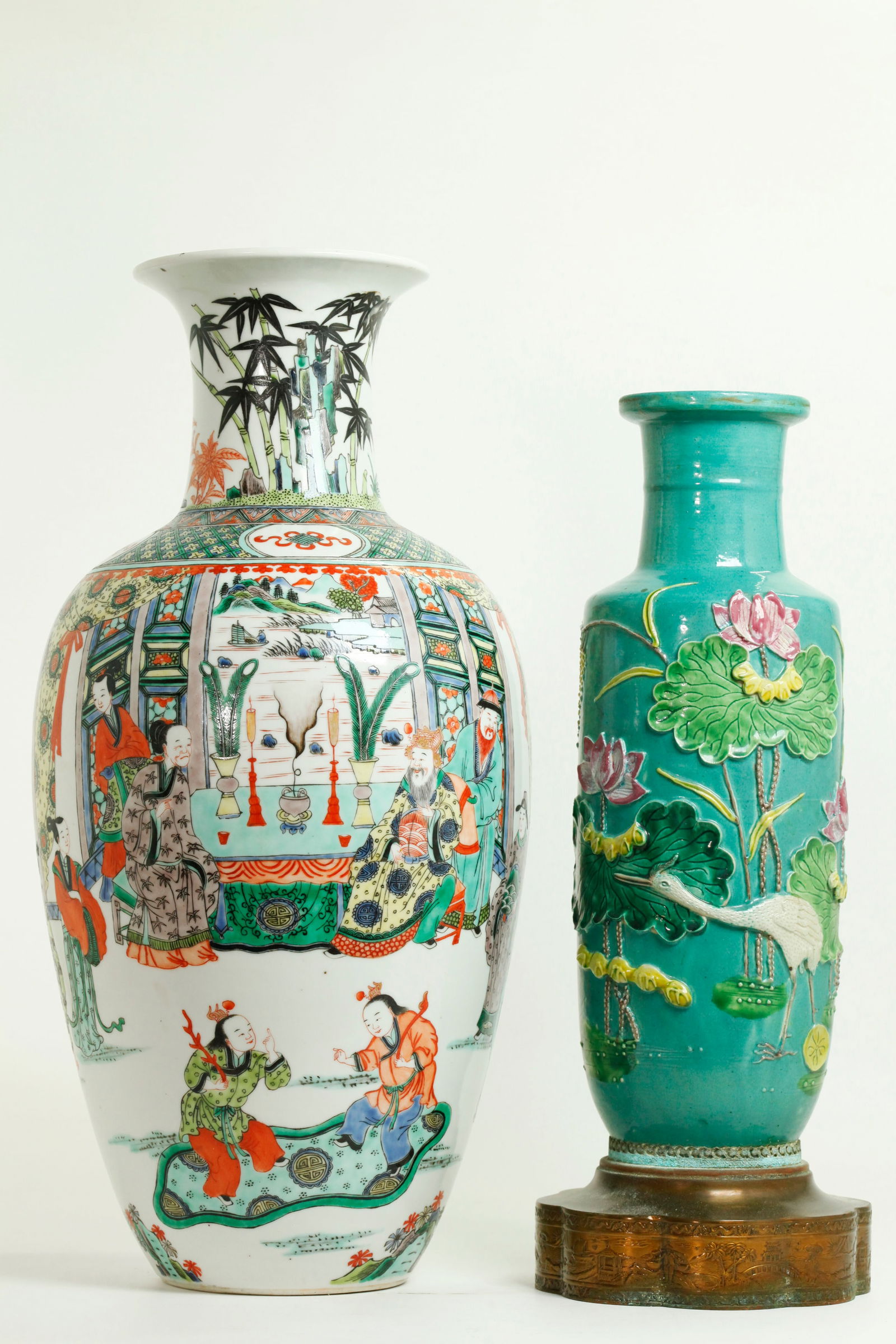 Chinese 19 Century Famille Verte Vase, Lotus Vase (1 of 7)