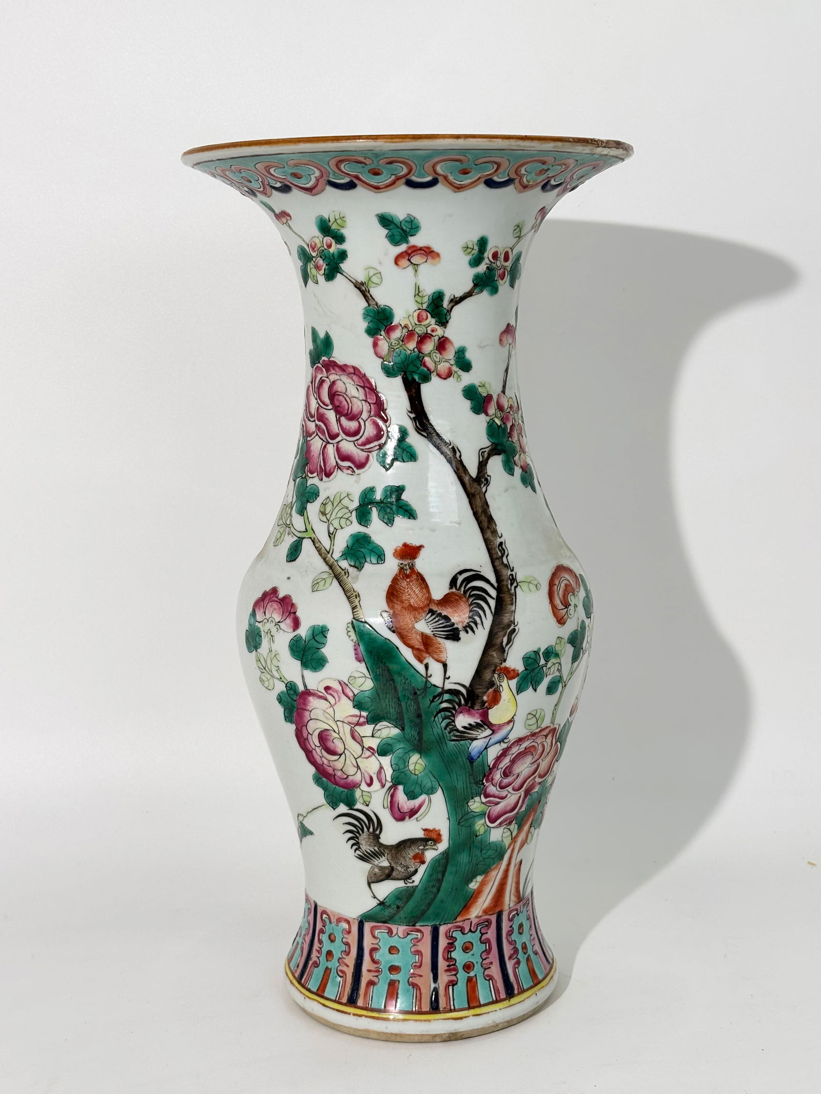 Chinese Enameled Porcelain Chickens & Gardens Vase (1 of 7)