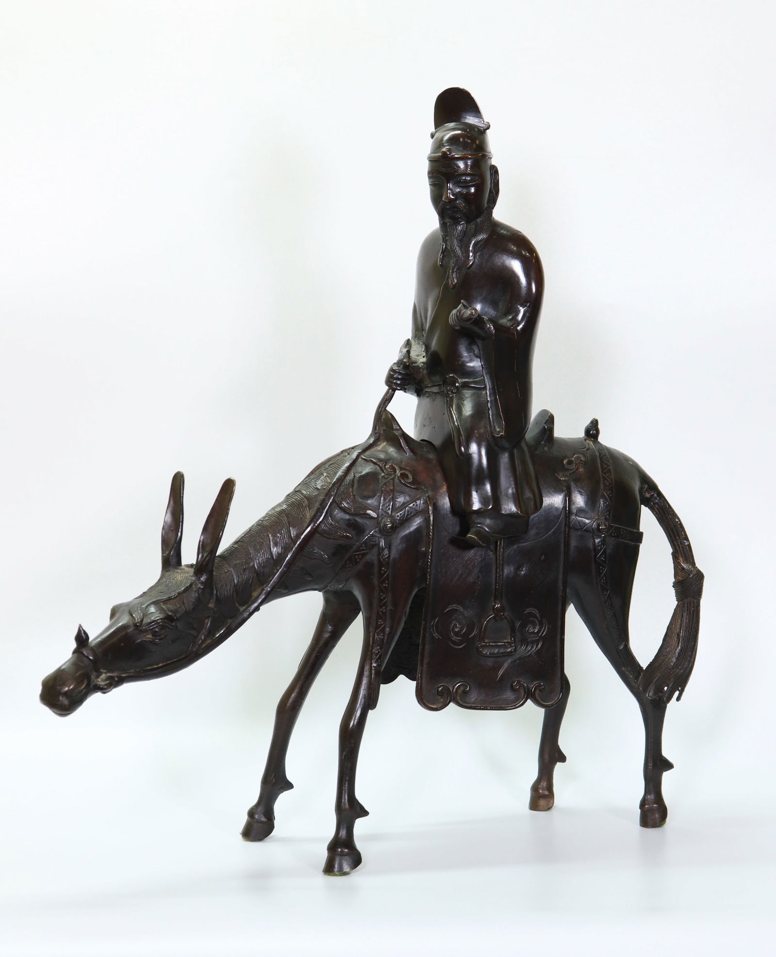 Lg Chinese Bronze Scholar & Donkey Incense Burner (1 of 8)