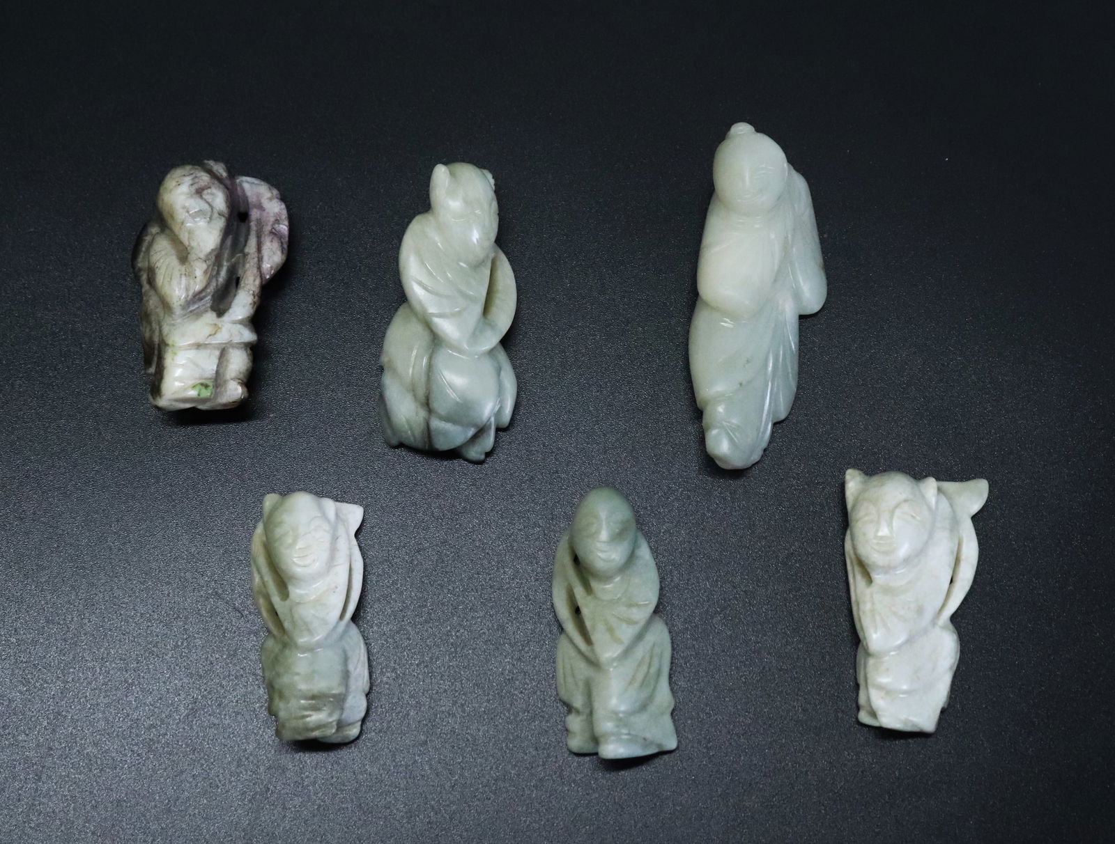 6 Chinese Light Celadon Green Jade "Boy" Toggles (1 of 7)