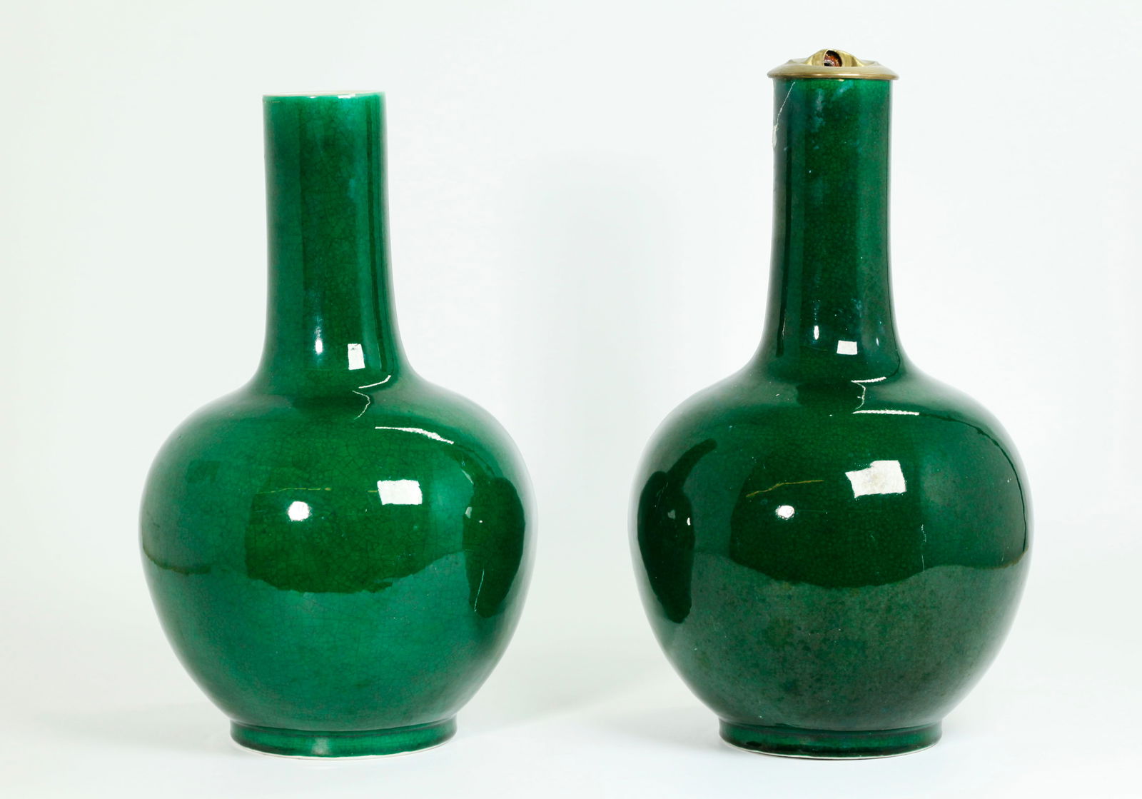 Pr Chinese Emerald Green Glazed Porcelain Vases (1 of 6)