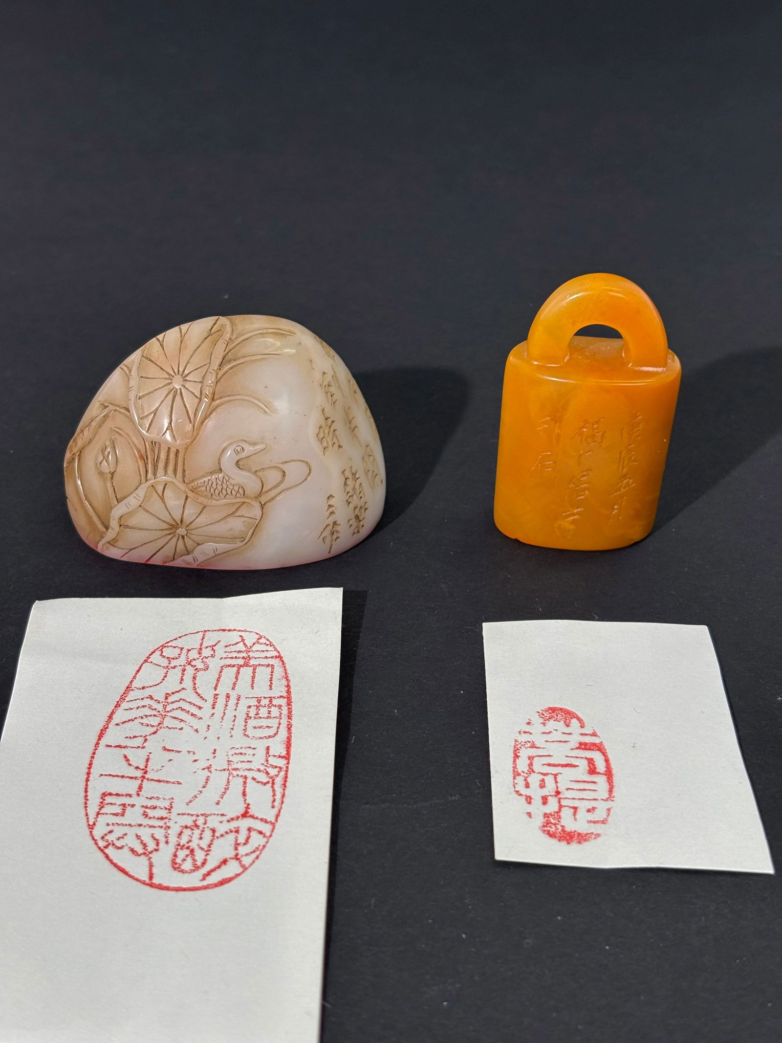 2 Chinese Shoushan Soapstone Seals Yellow & White (1 of 6)