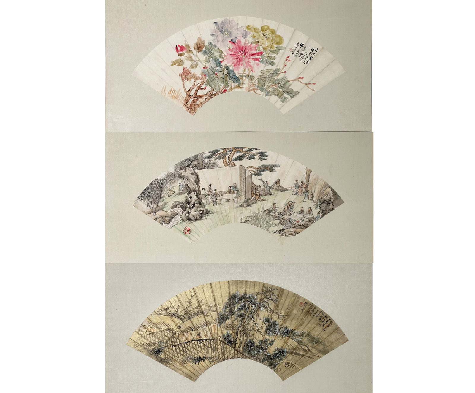 3 Good Chinese Fan Paintings; 1 Signed Zheng Jibin (1 of 11)