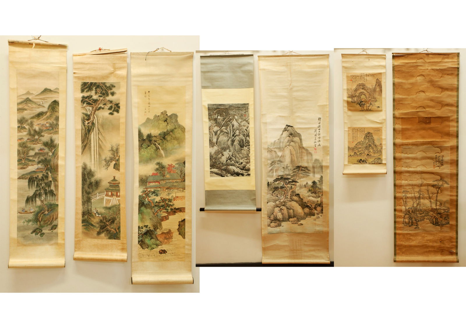 6 Chinese Traditional Ink Color Landscape Scrolls (1 of 11)