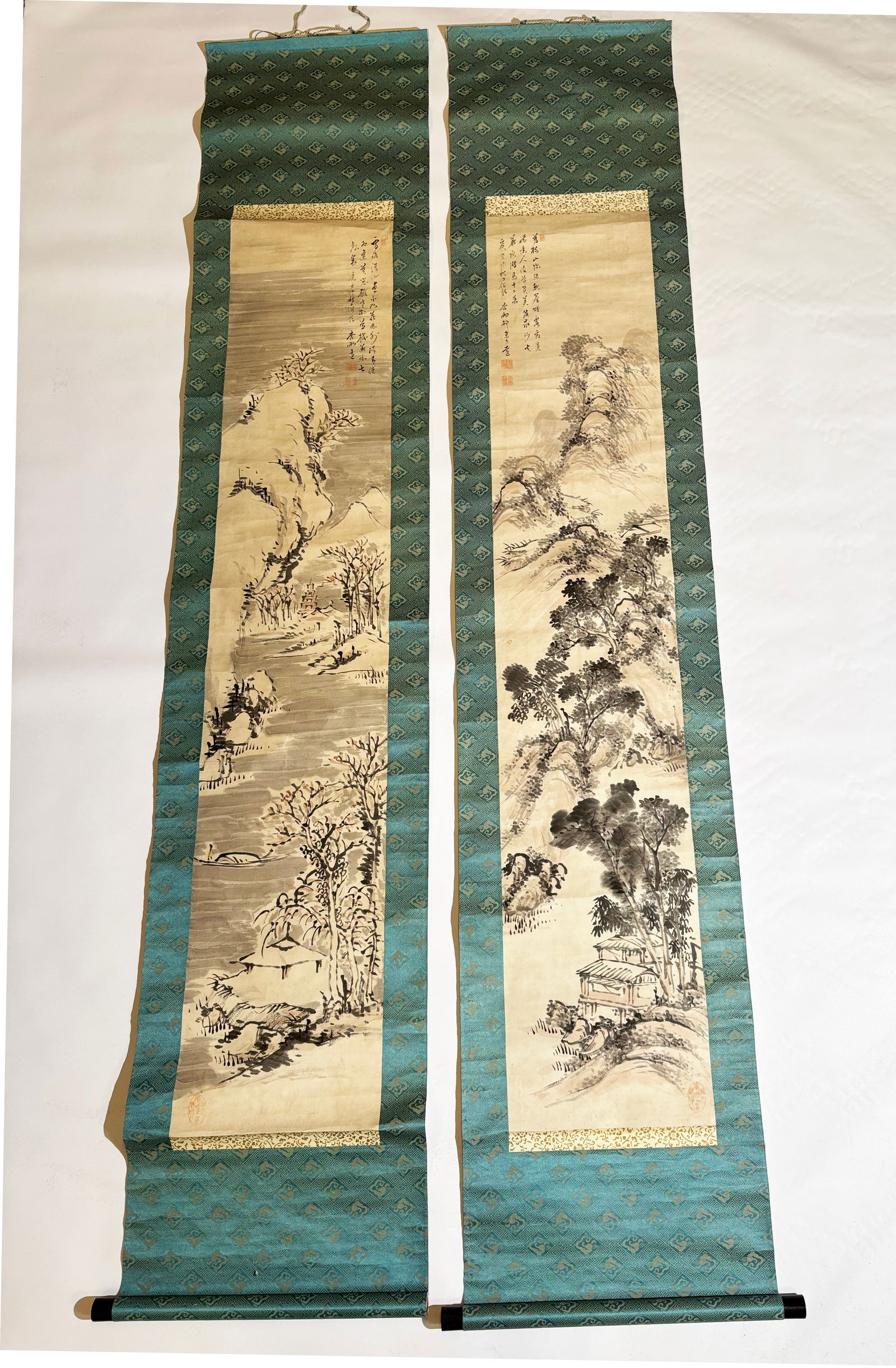 Pair of Japanese Ink & Color Landscape Paintings (1 of 7)