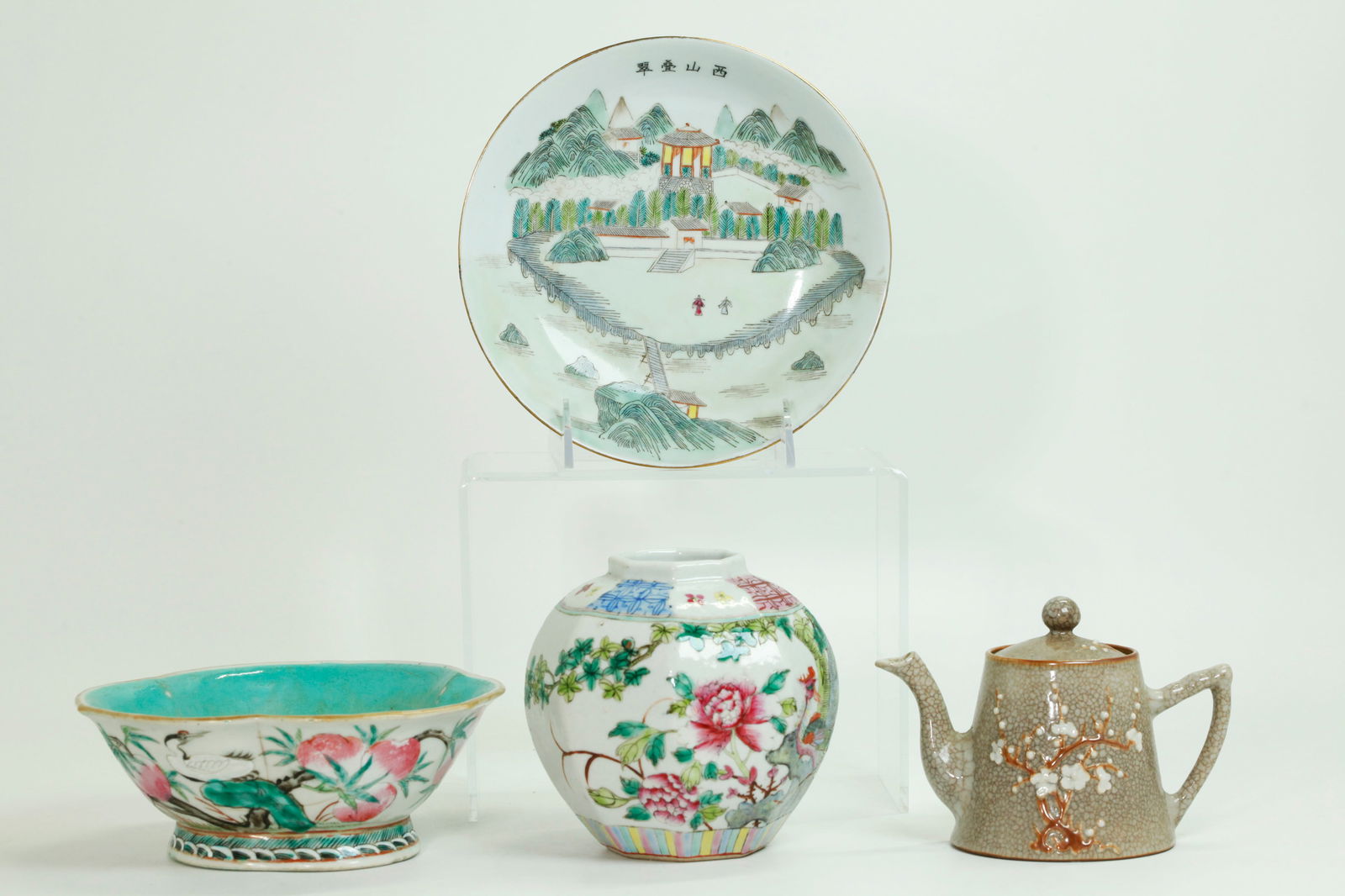 4 Chinese Qing Porcelains 2 Bowls Jar Teapot (1 of 7)