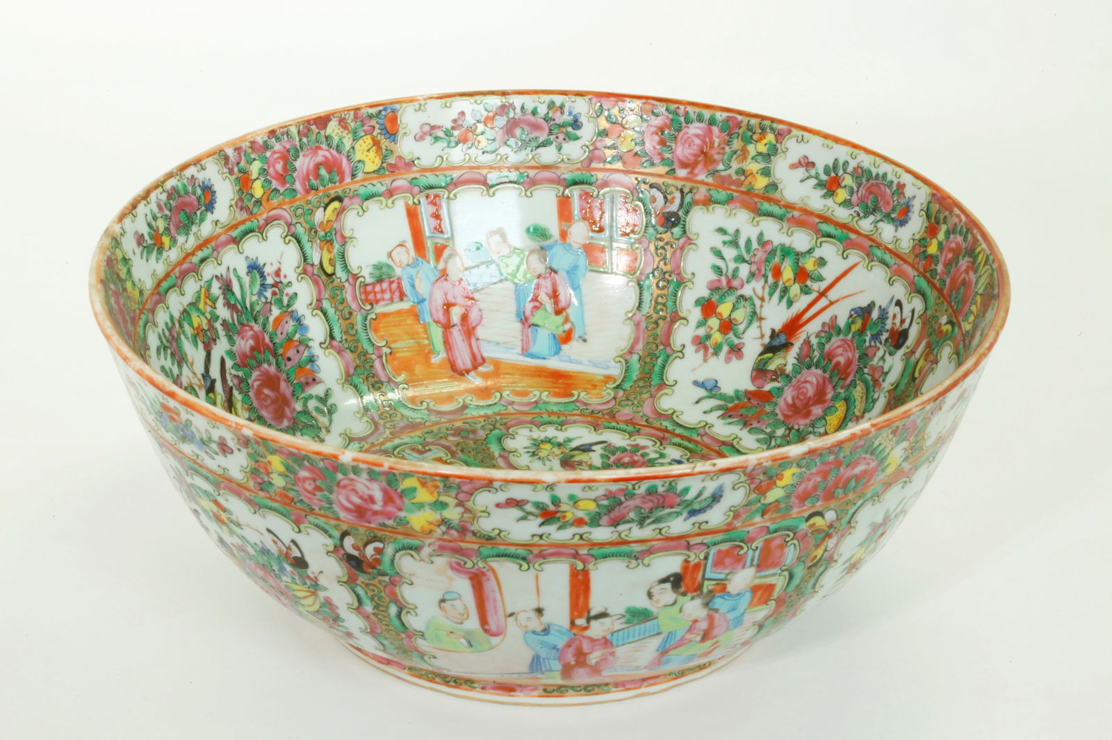 Chinese 19 C Rose Mandarin Porcelain Punch Bowl (1 of 6)